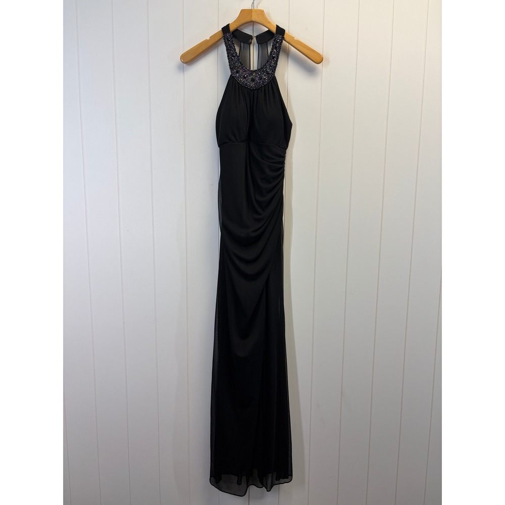 Vintage Cindy USA Y2K Cocktail Beaded Halter Maxi Gown Women Small Homecoming